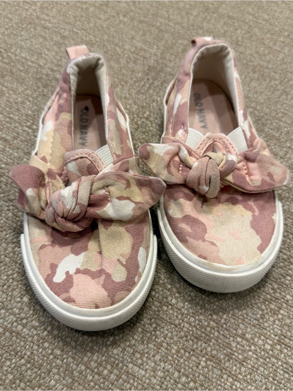 Old Navy Pink Camo Slip-On Sneakers with Bow Accent